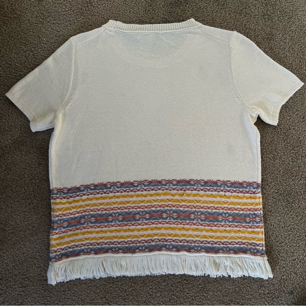 Madewell Short sleeved Cream Multicolor Knit‎ Fringe Sweater Tee, S - Picture 4 of 11